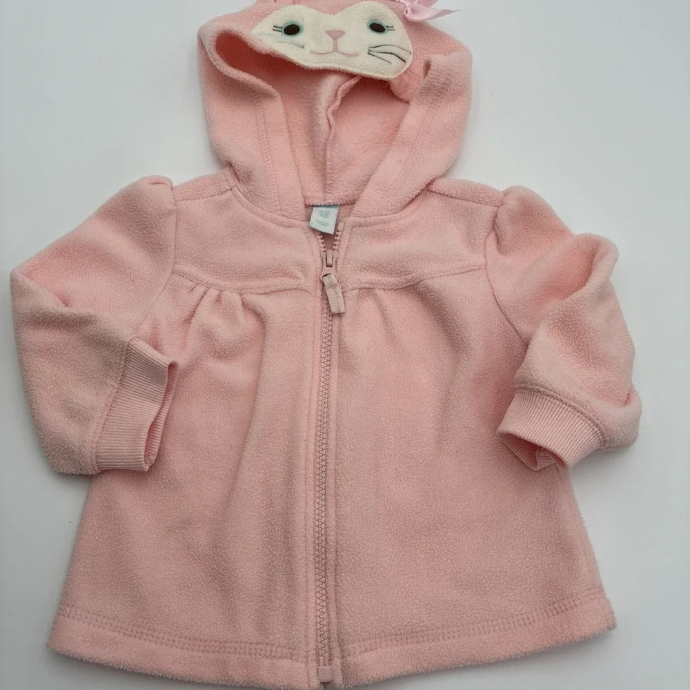 Gap Kids Baby Pink Fleece Critter Hood Leopard Zip Up Jacket 18-24 Months